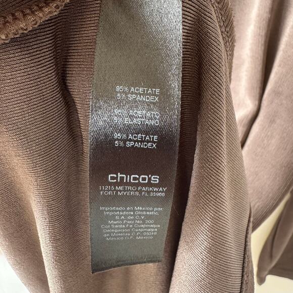 Chico’s Travelers Women’s 2 (L) Asymmetrical Hem Tunic Taupe Slinky Stretch Knit - Picture 7 of 7